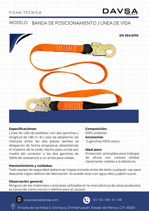 Banda De Posicionamiento/línea De Vida De 1.85 Mts Anticaida